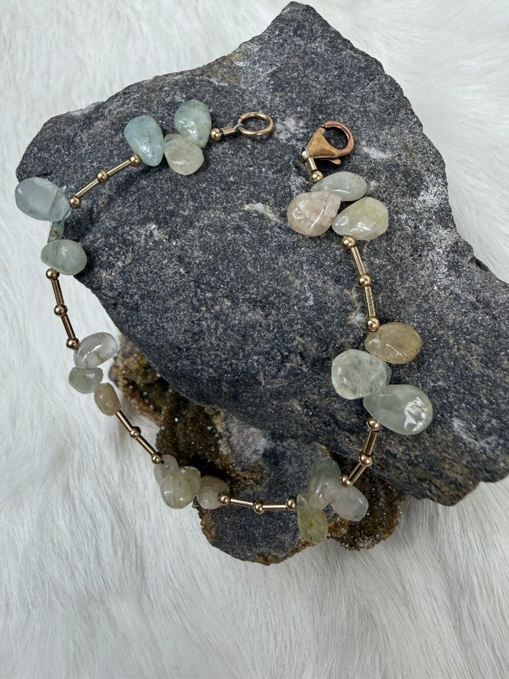 14/20 Gold Filled Aquamarine Gemstone Bracelet 6.75"